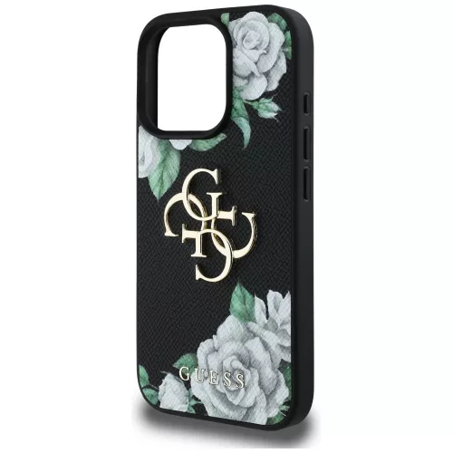 Guess - Keménytok 4G Szemcsézett Rózsás Nagy Logó (GUHCP16XPGROP4MK) - iPhone 16 Pro Max - Fekete