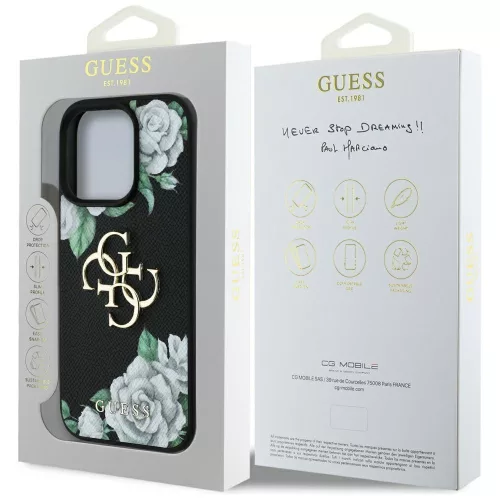 Guess - Keménytok 4G Szemcsézett Rózsás Nagy Logó (GUHCP16XPGROP4MK) - iPhone 16 Pro Max - Fekete