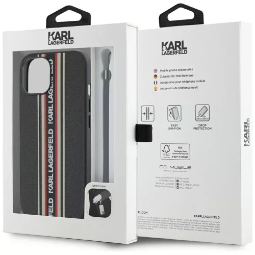 Karl Lagerfeld - Saffiano Athleisure Stripes Cord (KLHCP15SPAMSCNSR) - iPhone 15 - Red