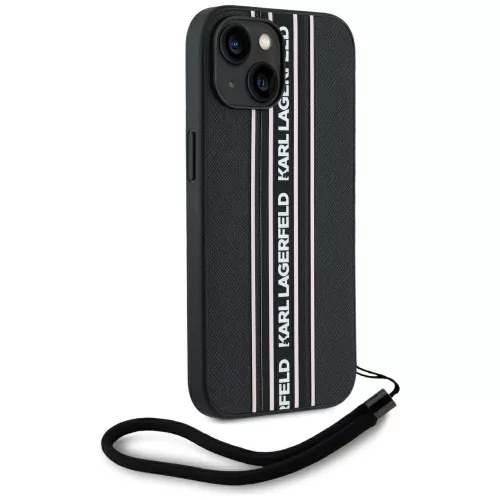Karl Lagerfeld - Saffiano Athleisure Stripes Cord (KLHCP15SPAMSCNSP) - iPhone 15 - Pink