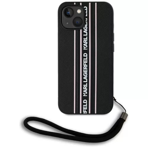 Karl Lagerfeld - Saffiano Athleisure Stripes Cord (KLHCP15SPAMSCNSP) - iPhone 15 - Pink