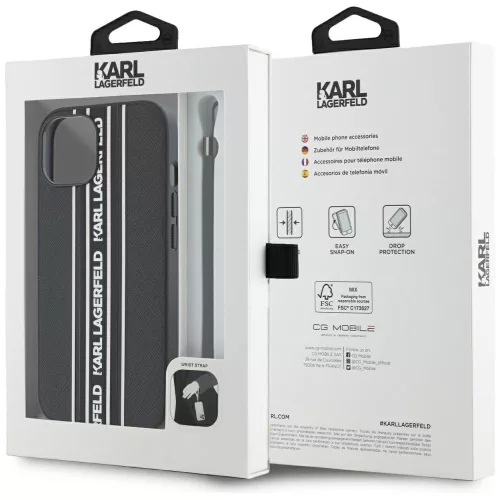 Karl Lagerfeld - Saffiano Athleisure Stripes Cord (KLHCP15SPAMSCNSP) - iPhone 15 - Pink