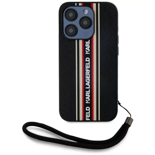 Karl Lagerfeld - Saffiano Athleisure Stripes Cord (KLHCP15LPAMSCNSR) - iPhone 15 Pro - Red