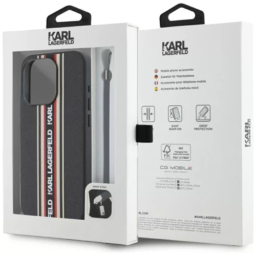 Karl Lagerfeld - Saffiano Athleisure Stripes Cord (KLHCP15LPAMSCNSR) - iPhone 15 Pro - Red