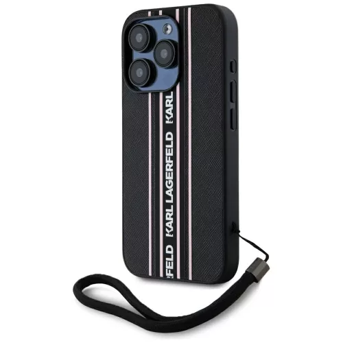 Karl Lagerfeld - Saffiano Athleisure Stripes Cord (KLHCP15LPAMSCNSP) - iPhone 15 Pro - Pink