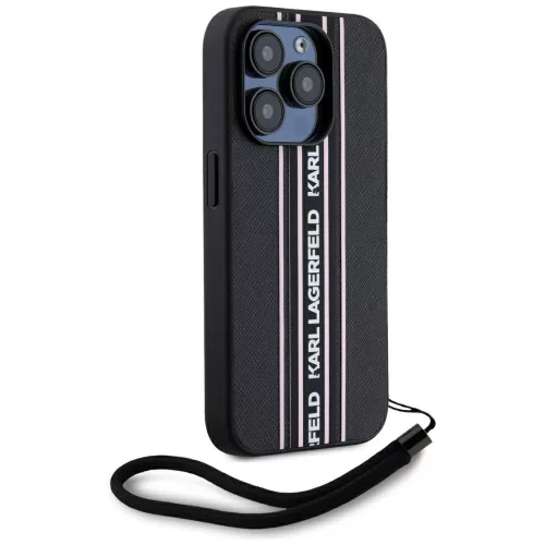 Karl Lagerfeld - Saffiano Athleisure Stripes Cord (KLHCP15LPAMSCNSP) - iPhone 15 Pro - Pink