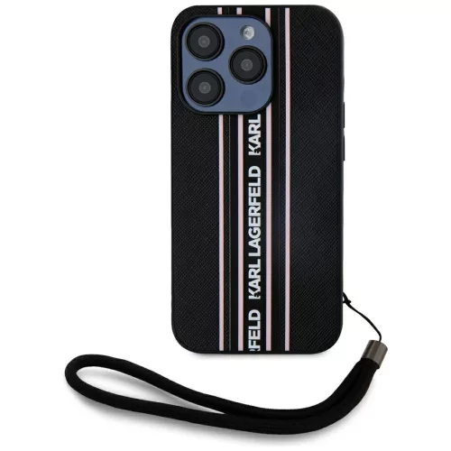 Karl Lagerfeld - Saffiano Athleisure Stripes Cord (KLHCP15LPAMSCNSP) - iPhone 15 Pro - Pink