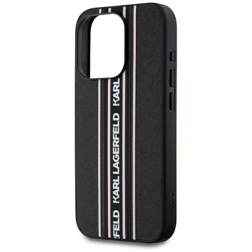 Karl Lagerfeld - Saffiano Athleisure Stripes Cord (KLHCP15LPAMSCNSP) - iPhone 15 Pro - Pink