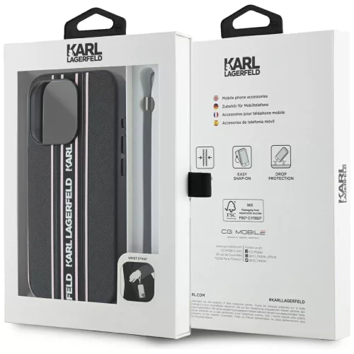 Karl Lagerfeld - Saffiano Athleisure Stripes Cord (KLHCP15LPAMSCNSP) - iPhone 15 Pro - Pink