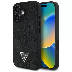   Guess - Bazsarózsás Szemcsézett Hőpecsétes Háromszög MagSafe (GUHMP16SPGBTMK) - iPhone 16 - Fekete