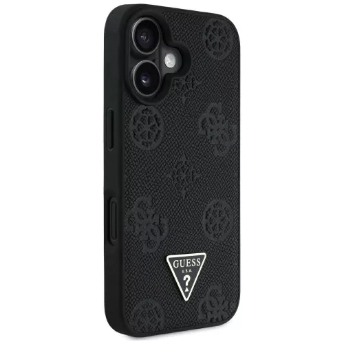 Guess - Bazsarózsás Szemcsézett Hőpecsétes Háromszög MagSafe (GUHMP16SPGBTMK) - iPhone 16 - Fekete