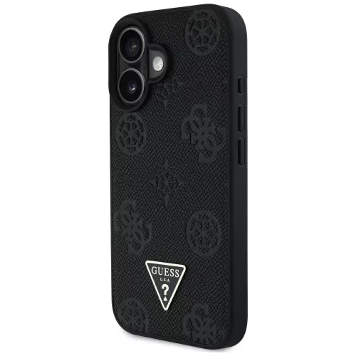 Guess - Bazsarózsás Szemcsézett Hőpecsétes Háromszög MagSafe (GUHMP16SPGBTMK) - iPhone 16 - Fekete