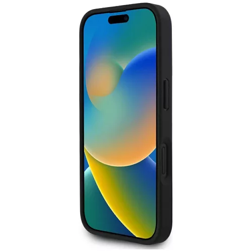 Guess - Bazsarózsás Szemcsézett Hőpecsétes Háromszög MagSafe (GUHMP16SPGBTMK) - iPhone 16 - Fekete