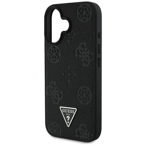 Guess - Bazsarózsás Szemcsézett Hőpecsétes Háromszög MagSafe (GUHMP16SPGBTMK) - iPhone 16 - Fekete
