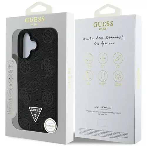 Guess - Bazsarózsás Szemcsézett Hőpecsétes Háromszög MagSafe (GUHMP16SPGBTMK) - iPhone 16 - Fekete