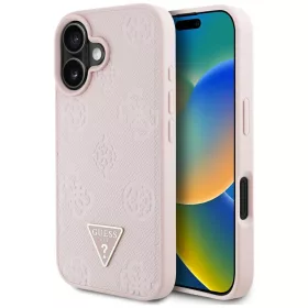   Guess - Bazsarózsás Szemcsézett Hőpecsétes Háromszög MagSafe (GUHMP16SPGBTMP) - iPhone 16 - Rózsaszín