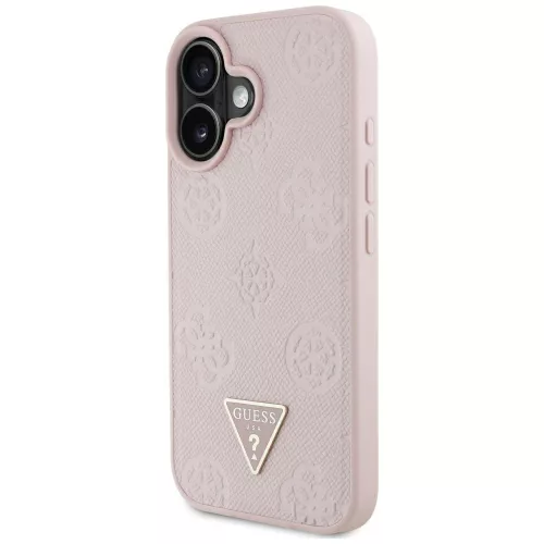 Guess - Bazsarózsás Szemcsézett Hőpecsétes Háromszög MagSafe (GUHMP16SPGBTMP) - iPhone 16 - Rózsaszín