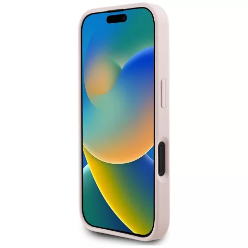 Guess - Bazsarózsás Szemcsézett Hőpecsétes Háromszög MagSafe (GUHMP16SPGBTMP) - iPhone 16 - Rózsaszín