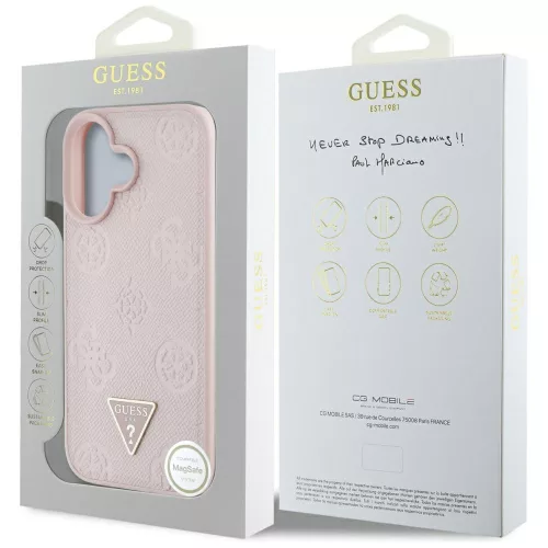 Guess - Bazsarózsás Szemcsézett Hőpecsétes Háromszög MagSafe (GUHMP16SPGBTMP) - iPhone 16 - Rózsaszín
