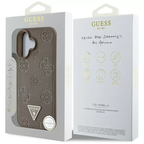 Guess - Bazsarózsás Szemcsézett Hőpecsétes Háromszög MagSafe (GUHMP16SPGBTMW) - iPhone 16 - Barna