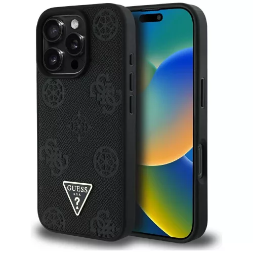 Guess - Bazsarózsás Szemcsézett Hőpecsétes Háromszög MagSafe (GUHMP16LPGBTMK) - iPhone 16 Pro - Fekete