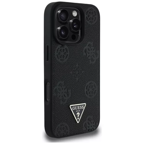 Guess - Bazsarózsás Szemcsézett Hőpecsétes Háromszög MagSafe (GUHMP16LPGBTMK) - iPhone 16 Pro - Fekete