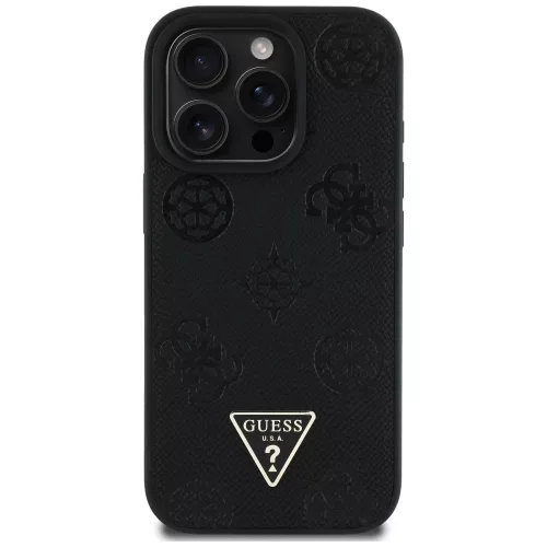 Guess - Bazsarózsás Szemcsézett Hőpecsétes Háromszög MagSafe (GUHMP16LPGBTMK) - iPhone 16 Pro - Fekete