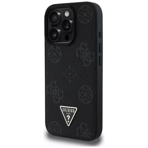 Guess - Bazsarózsás Szemcsézett Hőpecsétes Háromszög MagSafe (GUHMP16LPGBTMK) - iPhone 16 Pro - Fekete