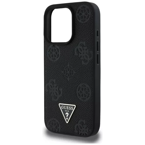 Guess - Bazsarózsás Szemcsézett Hőpecsétes Háromszög MagSafe (GUHMP16LPGBTMK) - iPhone 16 Pro - Fekete