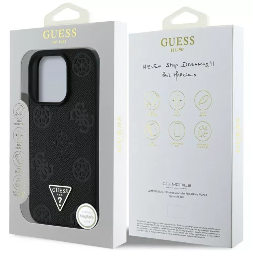 Guess - Bazsarózsás Szemcsézett Hőpecsétes Háromszög MagSafe (GUHMP16LPGBTMK) - iPhone 16 Pro - Fekete