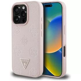   Guess - Bazsarózsás Szemcsézett Hőpecsétes Háromszög MagSafe (GUHMP16LPGBTMP) - iPhone 16 Pro - Rózsaszín