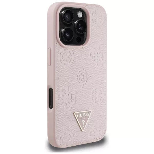 Guess - Bazsarózsás Szemcsézett Hőpecsétes Háromszög MagSafe (GUHMP16LPGBTMP) - iPhone 16 Pro - Rózsaszín