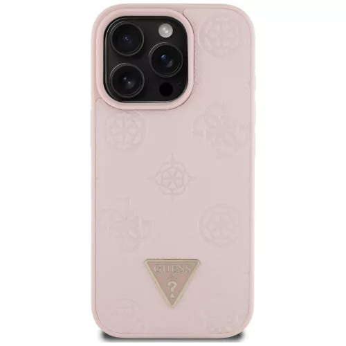 Guess - Bazsarózsás Szemcsézett Hőpecsétes Háromszög MagSafe (GUHMP16LPGBTMP) - iPhone 16 Pro - Rózsaszín