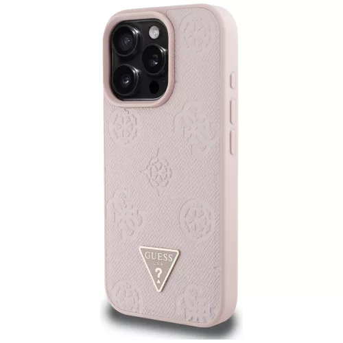 Guess - Bazsarózsás Szemcsézett Hőpecsétes Háromszög MagSafe (GUHMP16LPGBTMP) - iPhone 16 Pro - Rózsaszín