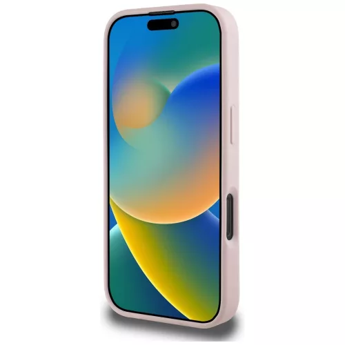 Guess - Bazsarózsás Szemcsézett Hőpecsétes Háromszög MagSafe (GUHMP16LPGBTMP) - iPhone 16 Pro - Rózsaszín