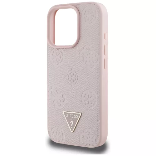 Guess - Bazsarózsás Szemcsézett Hőpecsétes Háromszög MagSafe (GUHMP16LPGBTMP) - iPhone 16 Pro - Rózsaszín