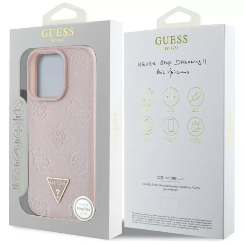 Guess - Bazsarózsás Szemcsézett Hőpecsétes Háromszög MagSafe (GUHMP16LPGBTMP) - iPhone 16 Pro - Rózsaszín