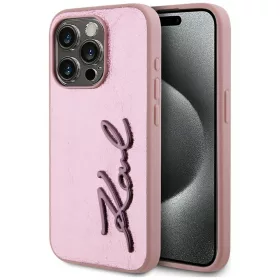   Karl Lagerfeld - Hardcase Leather (KLHCP15LPFMFBKMP) - iPhone 15 Pro - Pink Metal Signature