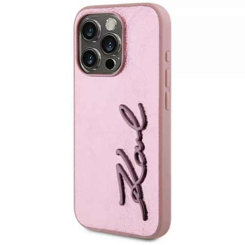 Karl Lagerfeld - Hardcase Leather (KLHCP15LPFMFBKMP) - iPhone 15 Pro - Pink Metal Signature