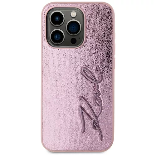 Karl Lagerfeld - Hardcase Leather (KLHCP15LPFMFBKMP) - iPhone 15 Pro - Pink Metal Signature