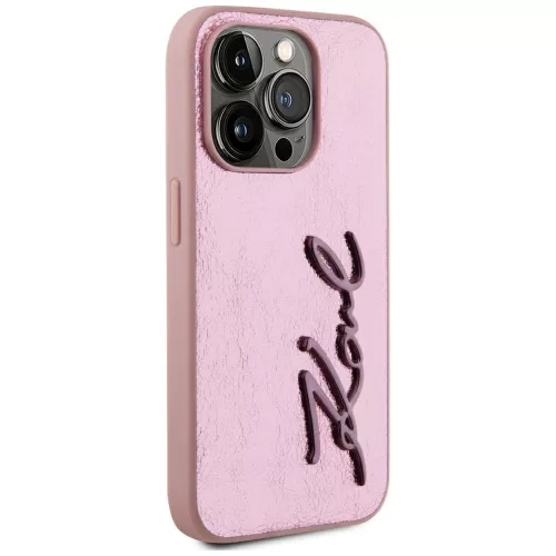 Karl Lagerfeld - Hardcase Leather (KLHCP15LPFMFBKMP) - iPhone 15 Pro - Pink Metal Signature
