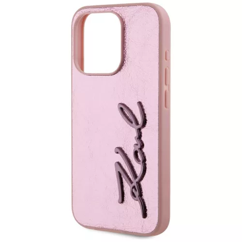 Karl Lagerfeld - Hardcase Leather (KLHCP15LPFMFBKMP) - iPhone 15 Pro - Pink Metal Signature