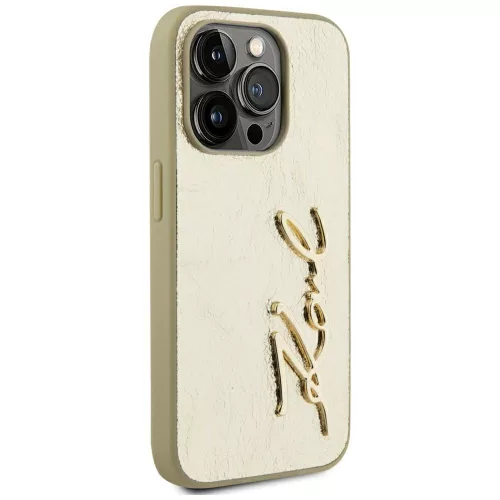 Karl Lagerfeld - Hardcase Leather (KLHCP15LPFMFBKMD) - iPhone 15 Pro - Gold Metal Signature