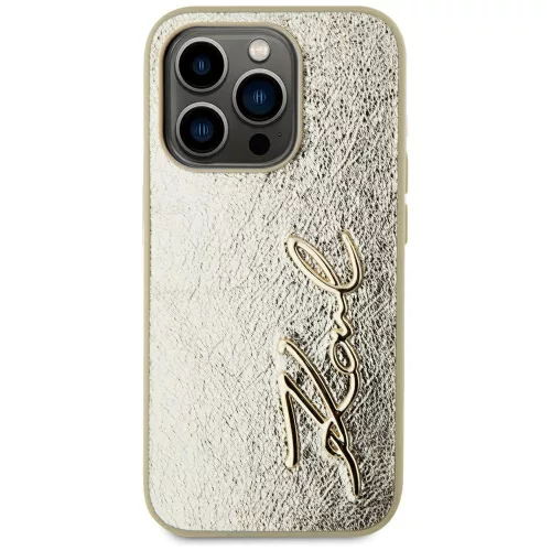 Karl Lagerfeld - Hardcase Leather (KLHCP15LPFMFBKMD) - iPhone 15 Pro - Gold Metal Signature