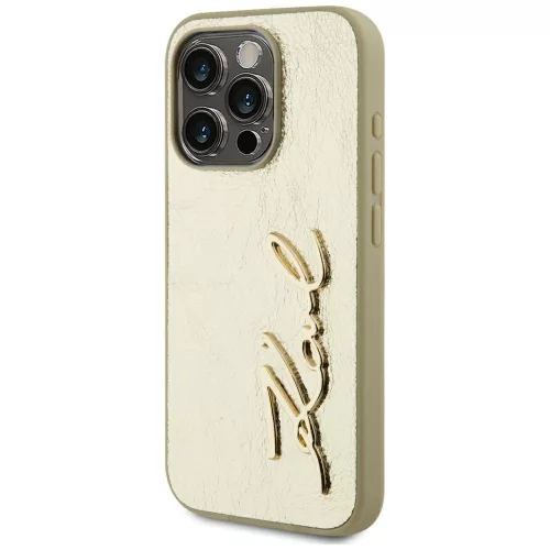 Karl Lagerfeld - Hardcase Leather (KLHCP15LPFMFBKMD) - iPhone 15 Pro - Gold Metal Signature