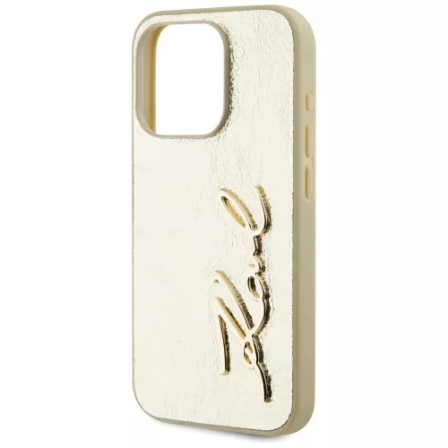 Karl Lagerfeld - Hardcase Leather (KLHCP15LPFMFBKMD) - iPhone 15 Pro - Gold Metal Signature