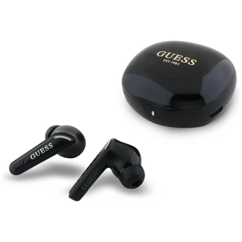 Guess - Vezeték nélküli fülhallgató Flat Classic Logo Galvanizált (GUTWST7FCEEK) - Bluetooth 5.4, TWS, Mikrofon, 300mAh - Fekete
