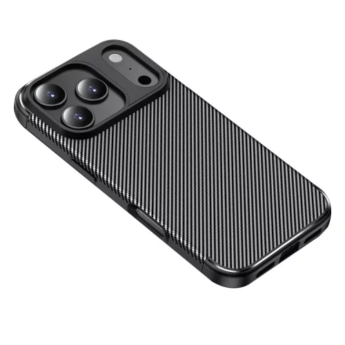 Techsuit - CarbonFiber szilikon tok - iPhone 17 Pro - Fekete