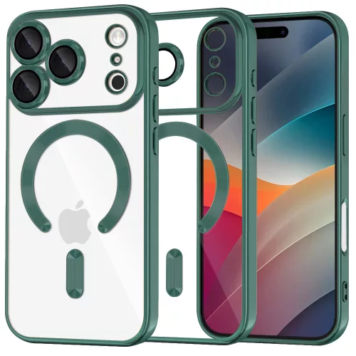 Techsuit - Luxury Crystal MagSafe tok - iPhone 17 Pro - Sötétzöld átlátszó