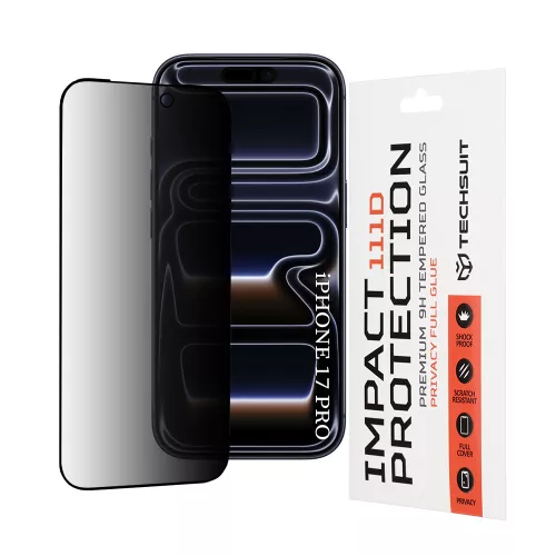 Techsuit - 111D Privacy betekintésgátló üvegfólia - iPhone 17 Pro - Fekete
